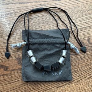 ZSISKA Black and Silver Beaded Cord Necklace
